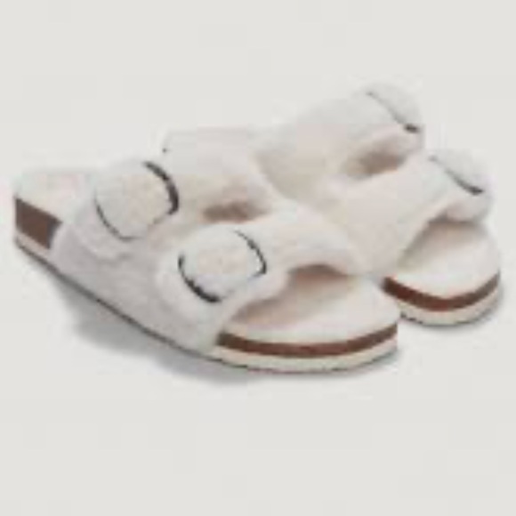 NWOT! - The White Company London - Faux Fur Buckle Cork Sandals - Picture 1 of 7